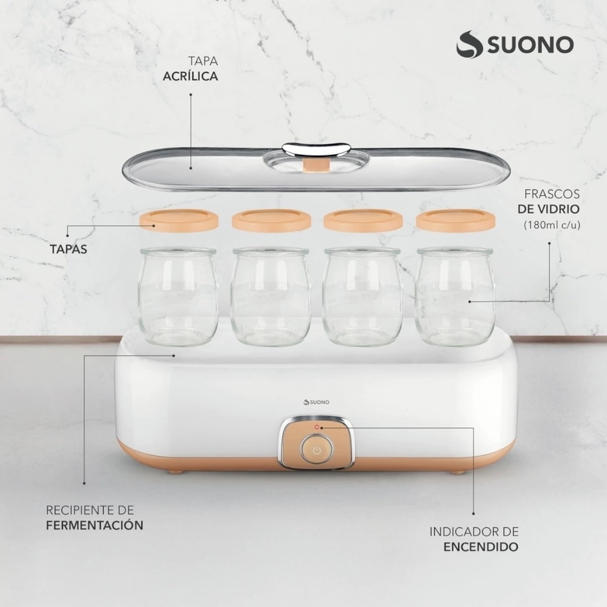 SUONO YOGURTERA ELÉCTRICA 720ML 4 VASOS NARANJA - Imagen 2